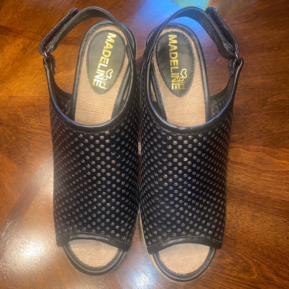 Madeline girl black platform sandals.